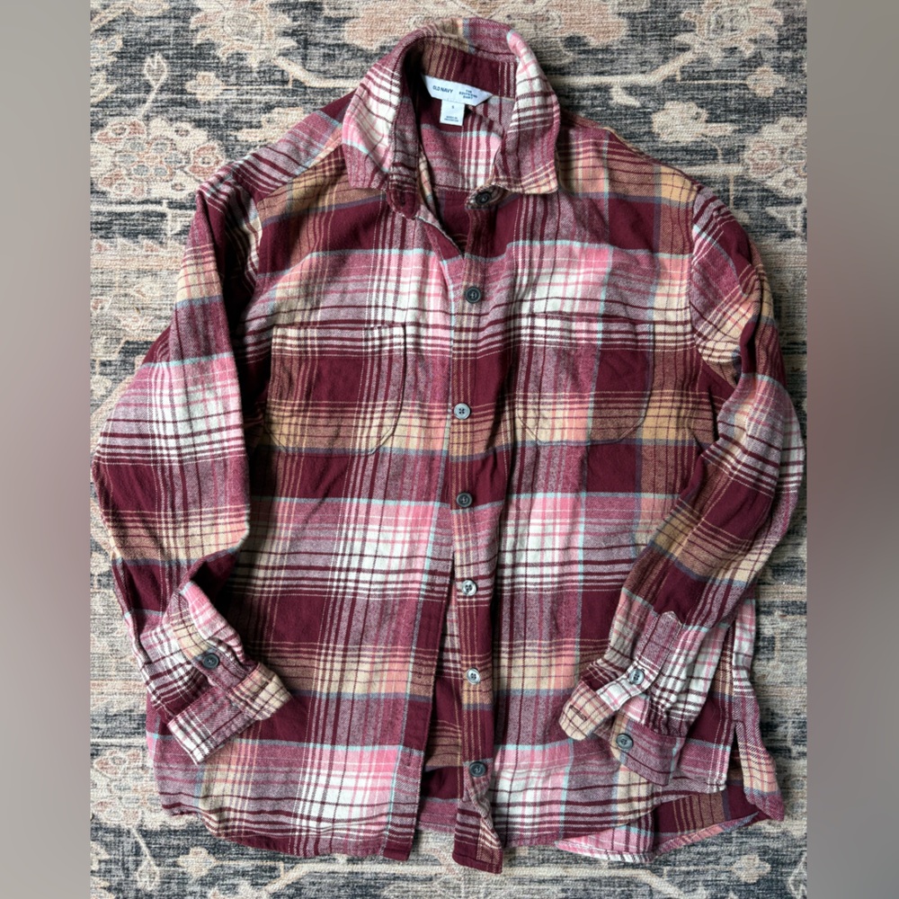 Old Navy Maroon Plaid Button-Up Shirt